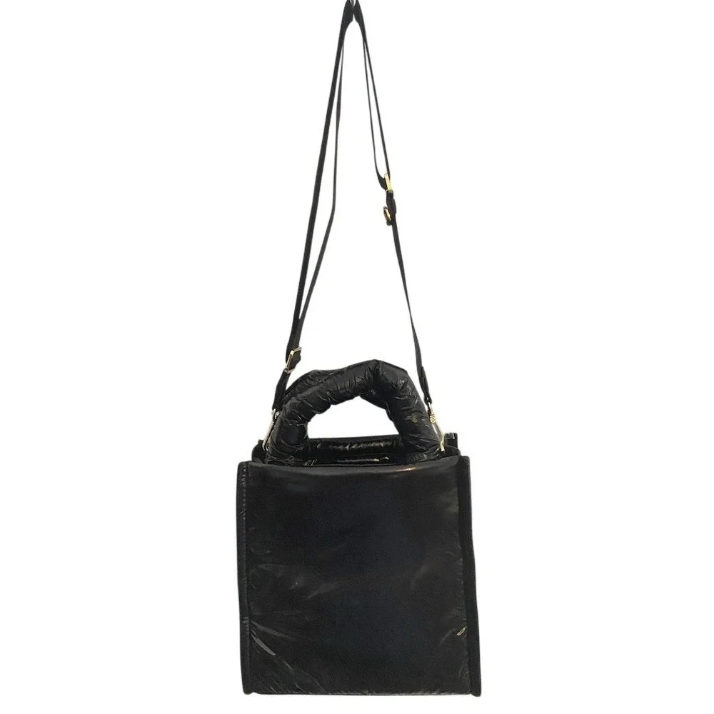 A New Day Satchel Crossbody Bag Womens Medium Black‎ Puffer Midi Gold